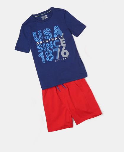 Boy's Super Combed Cotton Printed T-Shirt & Shorts Set - Assorted