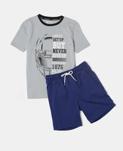 Boy's Super Combed Cotton Printed T-Shirt & Shorts Set - Assorted