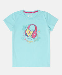 Girl's Super Combed Cotton Graphic Printed T-Shirt - Aruba Blue