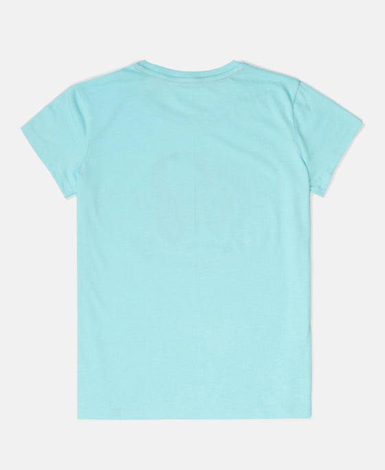 Girl's Super Combed Cotton Graphic Printed T-Shirt - Aruba Blue