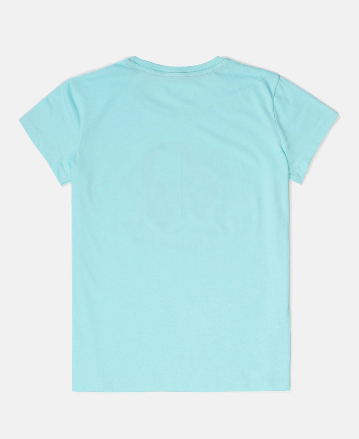 Girl's Super Combed Cotton Graphic Printed T-Shirt - Aruba Blue