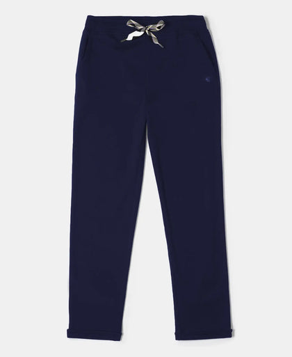 Girls Super Combed Cotton Straight Fit Trackpants with Side Pocket - Navy