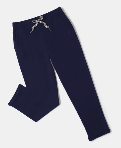 Girls Super Combed Cotton Straight Fit Trackpants with Side Pocket - Navy