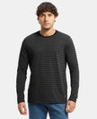 Super Combed Cotton Rich Striped Round Neck Full Sleeve T-Shirt - Black & Deep Olive-1