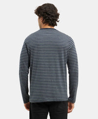 Super Combed Cotton Rich Striped Round Neck Full Sleeve T-Shirt - Charcoal & Navy-3