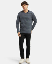 Super Combed Cotton Rich Striped Round Neck Full Sleeve T-Shirt - Charcoal & Navy-6