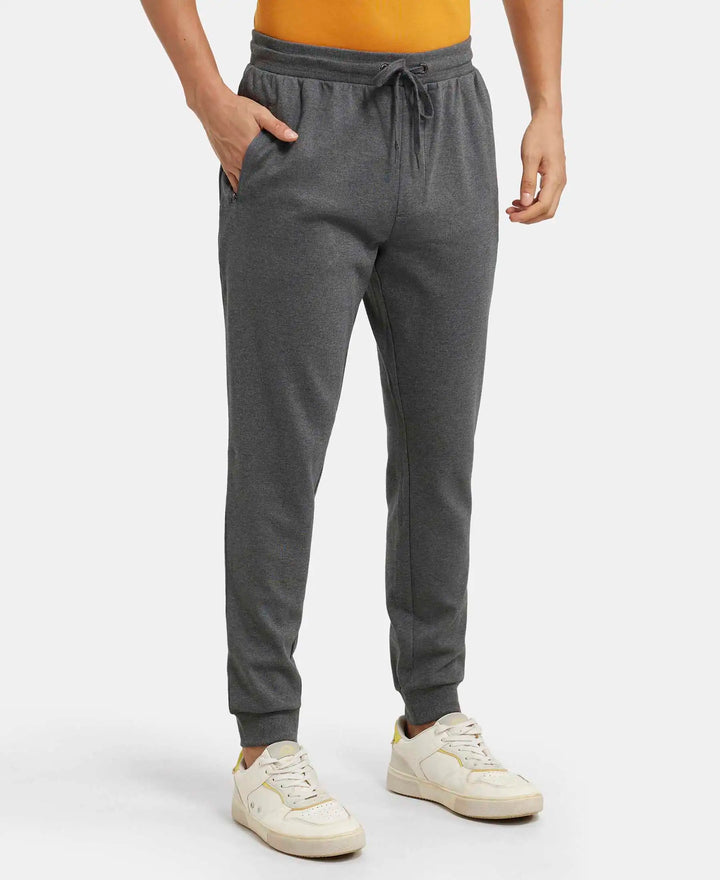 Super Combed Cotton Rich Slim Fit Jogger with Zipper Pockets - Charcoal Melange-2