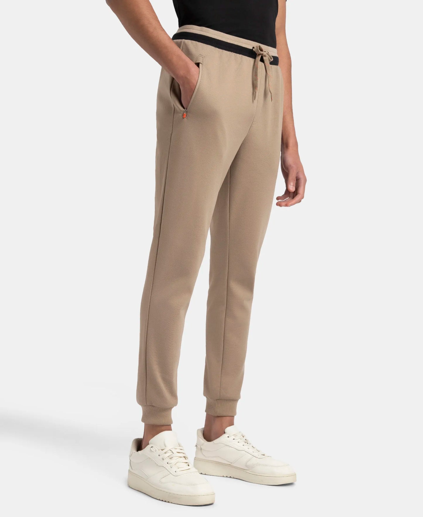 Super Combed Cotton Rich Pique Slim Fit Jogger with Zipper Pockets - Desert Taupe