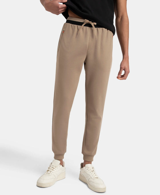 Super Combed Cotton Rich Pique Slim Fit Jogger with Zipper Pockets - Desert Taupe