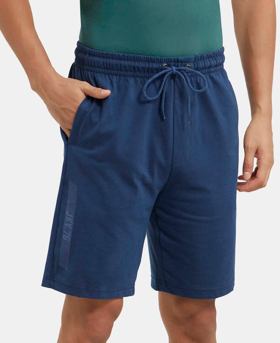 Super Combed Cotton Straight Fit Shorts with Side Pockets - Insignia Blue-2