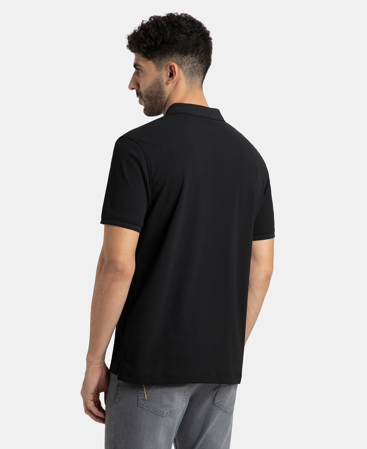 Microfiber Fabric Solid Half Sleeve Polo T-Shirt with StayDry & StayFresh Technology - Black