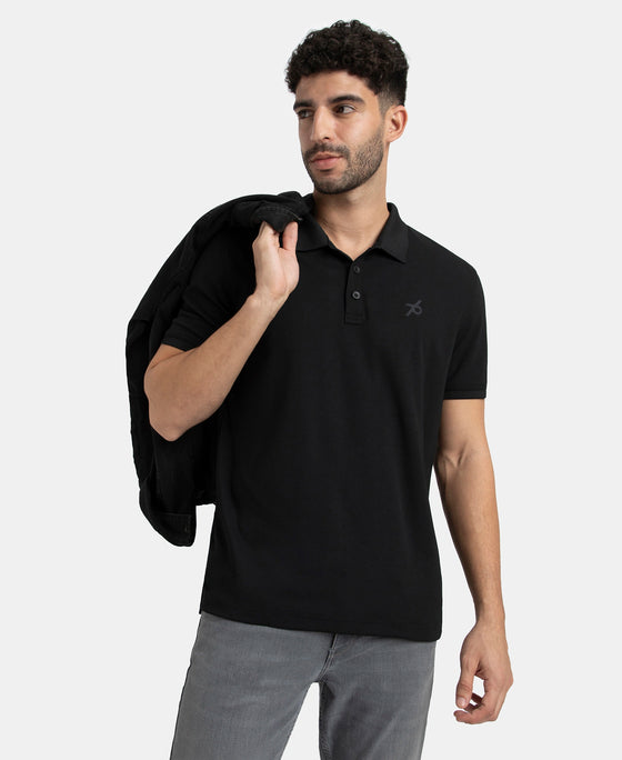 Microfiber Fabric Solid Half Sleeve Polo T-Shirt with StayDry & StayFresh Technology - Black