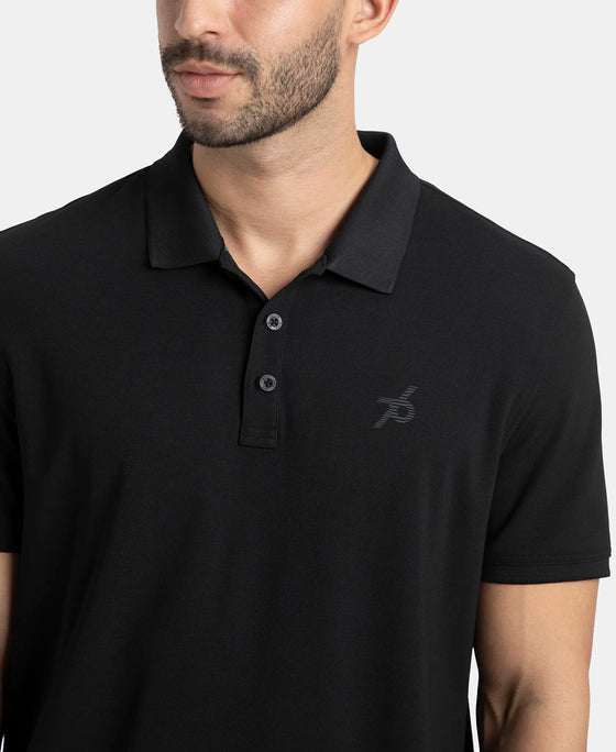 Microfiber Fabric Solid Half Sleeve Polo T-Shirt with StayDry & StayFresh Technology - Black