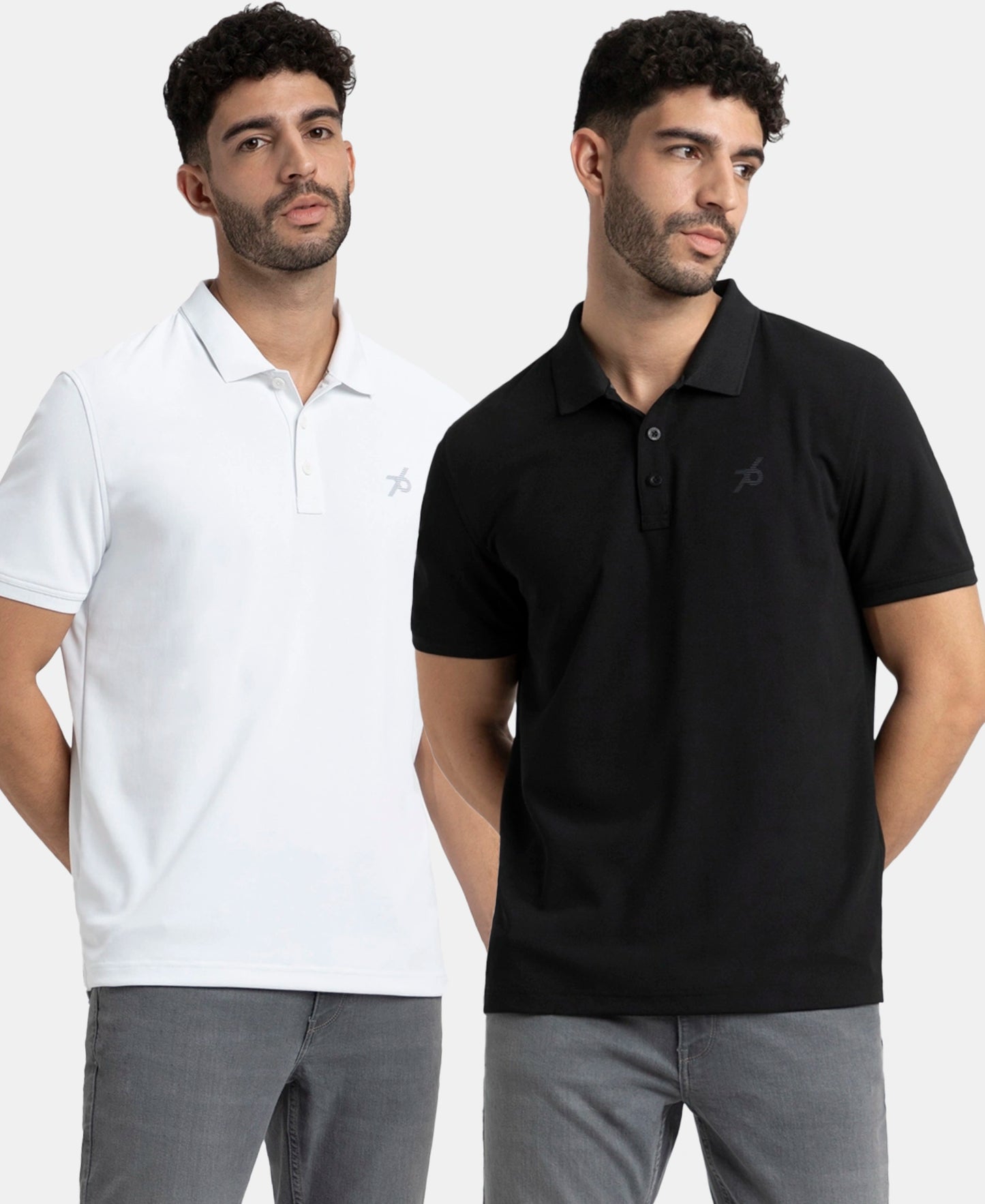 Pack of 2 Microfiber Fabric Solid Half Sleeve Polo T-Shirt with StayDry & StayFresh Technology - Black & White