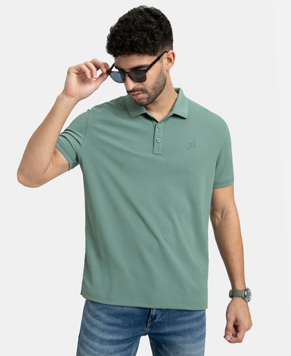 Microfiber Fabric Solid Half Sleeve Polo T-Shirt with StayDry & StayFresh Technology - Green