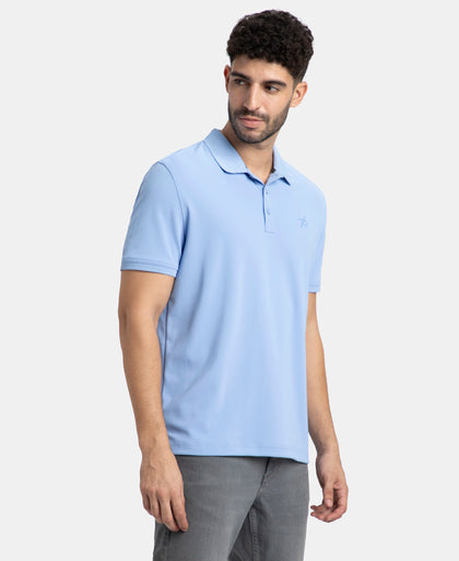 Microfiber Fabric Solid Half Sleeve Polo T-Shirt with StayDry & StayFresh Technology - Lt Blue