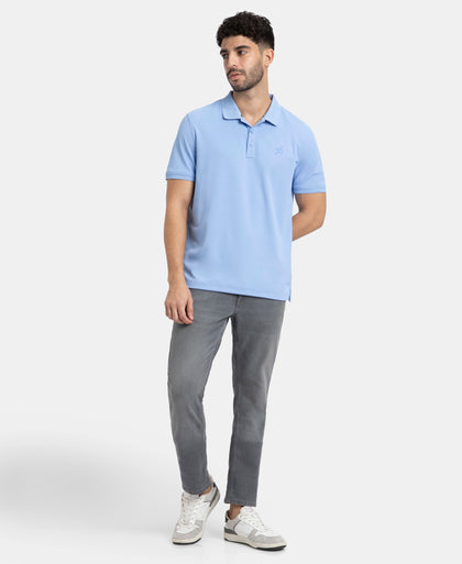 Microfiber Fabric Solid Half Sleeve Polo T-Shirt with StayDry & StayFresh Technology - Lt Blue