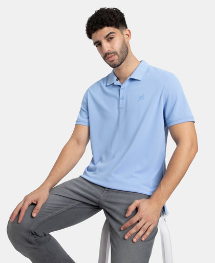 Microfiber Fabric Solid Half Sleeve Polo T-Shirt with StayDry & StayFresh Technology - Lt Blue