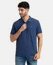 Microfiber Fabric Solid Half Sleeve Polo T-Shirt with StayDry & StayFresh Technology - Navy