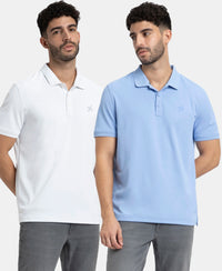 Pack of 2 Microfiber Fabric Solid Half Sleeve Polo T-Shirt with StayDry & StayFresh Technology - White & Lt Blue