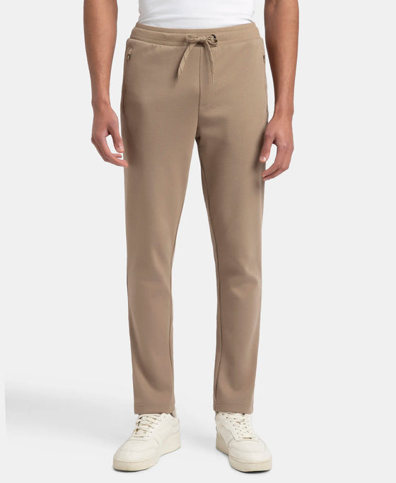 Super Combed Cotton Rich Pique Slim Fit Trackpant with Side Zipper Pockets - Desert Taupe