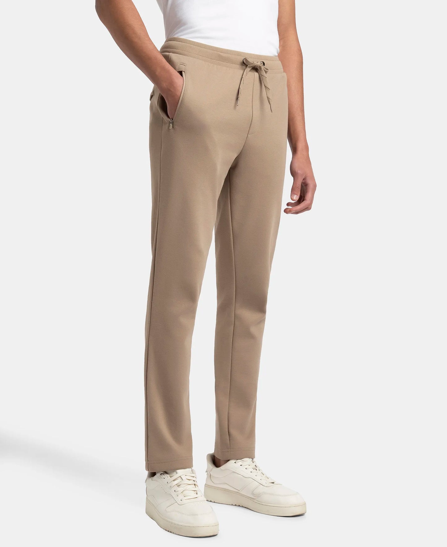 Super Combed Cotton Rich Pique Slim Fit Trackpant with Side Zipper Pockets - Desert Taupe