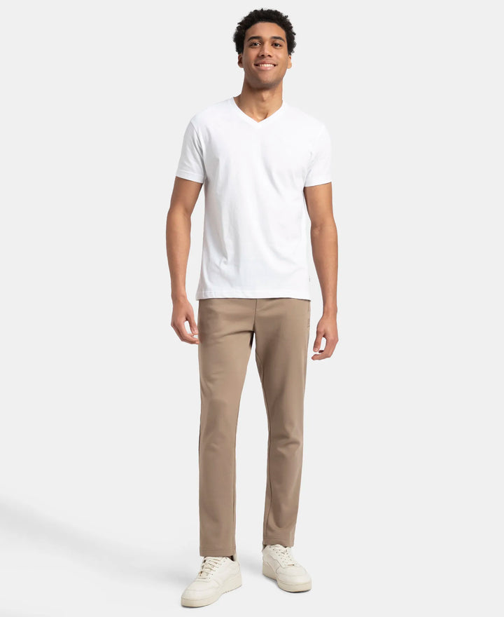 Super Combed Cotton Rich Pique Slim Fit Trackpant with Side Zipper Pockets - Desert Taupe