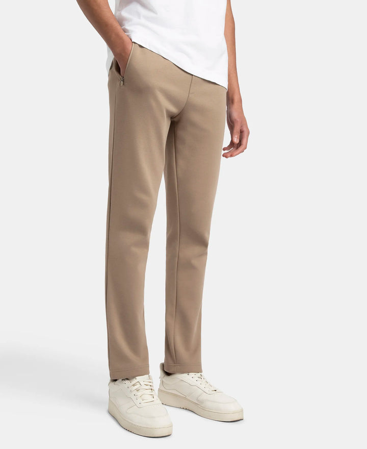 Super Combed Cotton Rich Pique Slim Fit Trackpant with Side Zipper Pockets - Desert Taupe