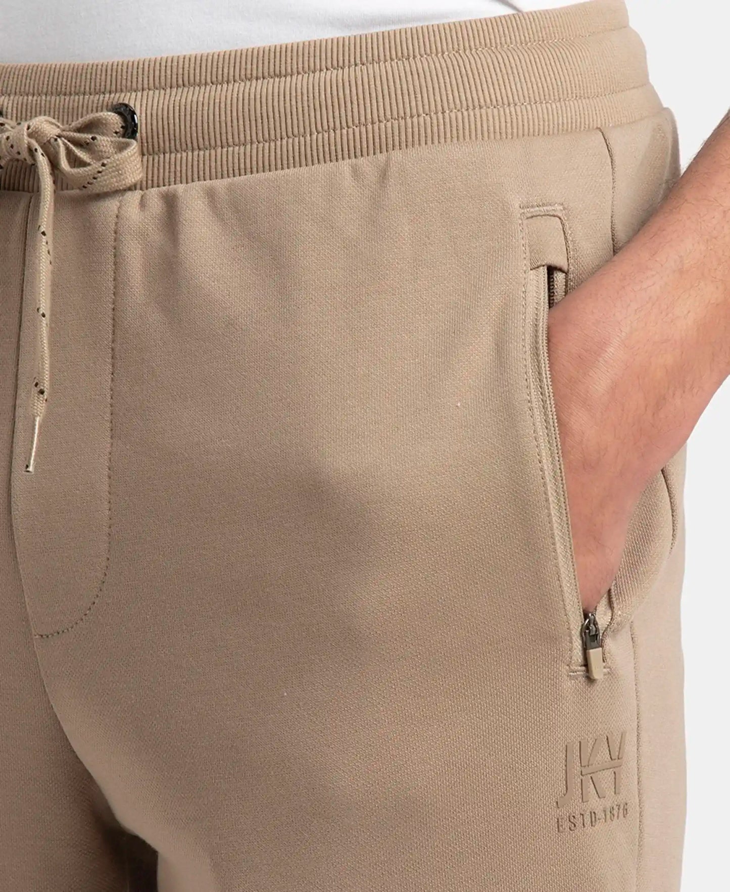 Super Combed Cotton Rich Pique Slim Fit Trackpant with Side Zipper Pockets - Desert Taupe