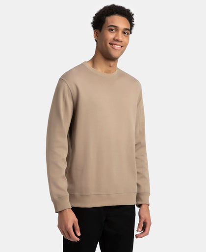 Super Combed Cotton Rich Pique Sweatshirt with Ribbed Cuffs - Desert Taupe