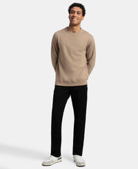 Super Combed Cotton Rich Pique Sweatshirt with Ribbed Cuffs - Desert Taupe