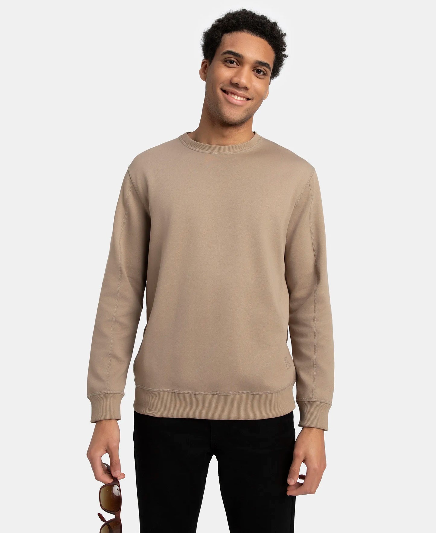 Super Combed Cotton Rich Pique Sweatshirt with Ribbed Cuffs - Desert Taupe