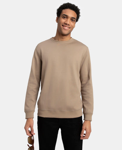 Super Combed Cotton Rich Pique Sweatshirt with Ribbed Cuffs - Desert Taupe