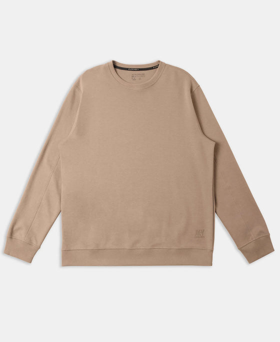 Super Combed Cotton Rich Pique Sweatshirt with Ribbed Cuffs - Desert Taupe