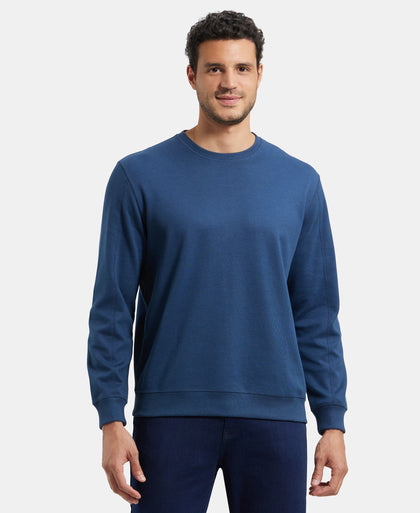 Super Combed Cotton Rich Pique Sweatshirt with Ribbed Cuffs - Insignia Blue