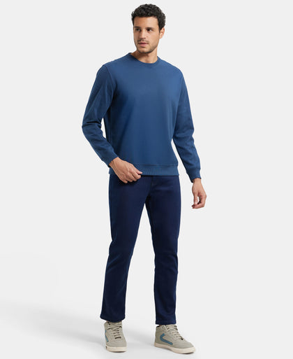 Super Combed Cotton Rich Pique Sweatshirt with Ribbed Cuffs - Insignia Blue