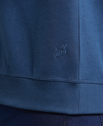 Super Combed Cotton Rich Pique Sweatshirt with Ribbed Cuffs - Insignia Blue