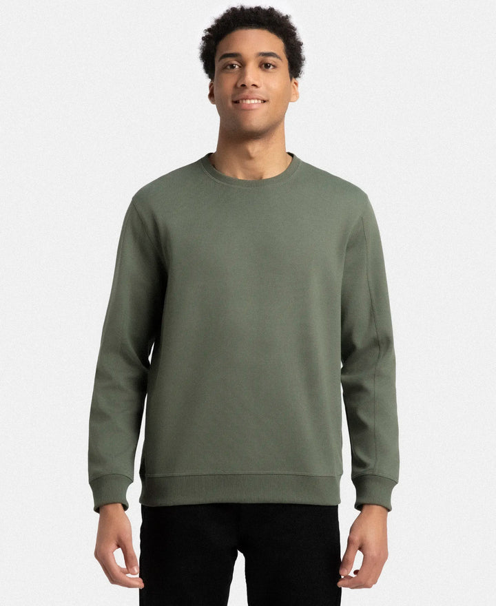 Super Combed Cotton Rich Pique Sweatshirt with Ribbed Cuffs - Thyme