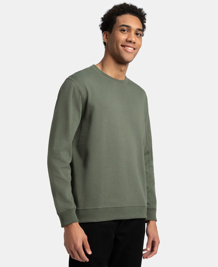 Super Combed Cotton Rich Pique Sweatshirt with Ribbed Cuffs - Thyme