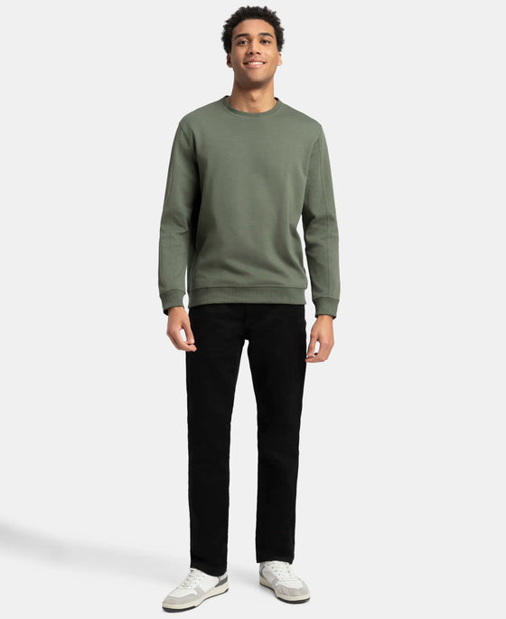 Super Combed Cotton Rich Pique Sweatshirt with Ribbed Cuffs - Thyme