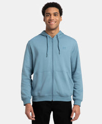 Super Combed Cotton Rich Pique Hoodie Jacket with Ribbed Cuffs - Provincial Blue