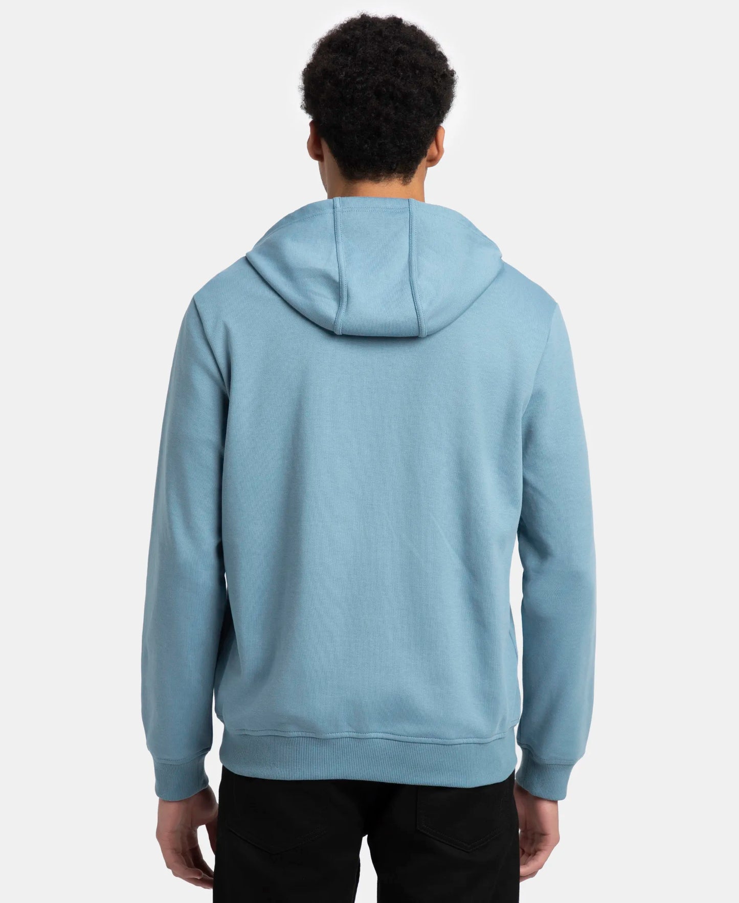 Super Combed Cotton Rich Pique Hoodie Jacket with Ribbed Cuffs - Provincial Blue