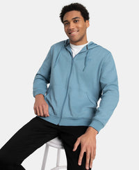 Super Combed Cotton Rich Pique Hoodie Jacket with Ribbed Cuffs - Provincial Blue