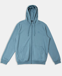 Super Combed Cotton Rich Pique Hoodie Jacket with Ribbed Cuffs - Provincial Blue