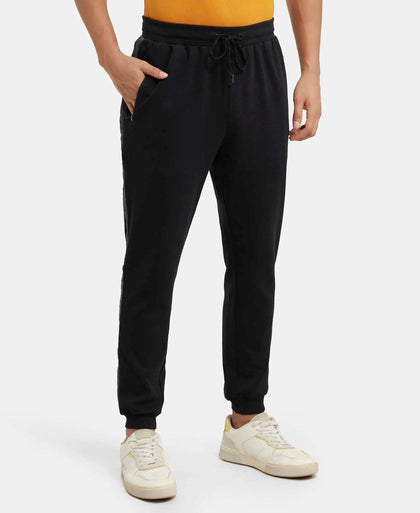 Super Combed Cotton Rich Slim Fit Jogger with Zipper Pockets - Black & True Black Melange-2