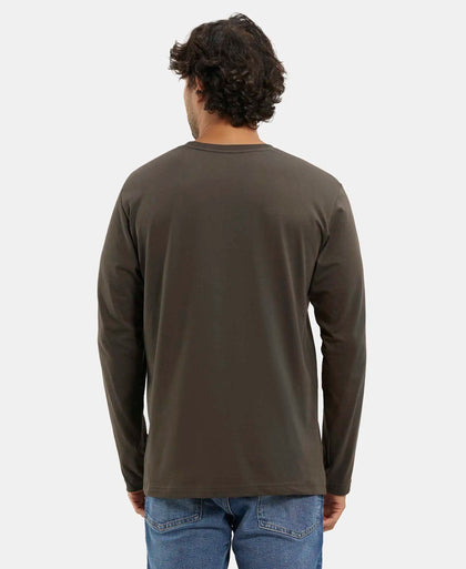 Super Combed Cotton Rich Solid Round Neck Full Sleeve T-Shirt - Black Olive-3