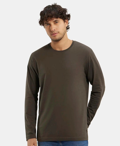 Super Combed Cotton Rich Solid Round Neck Full Sleeve T-Shirt - Black Olive-5