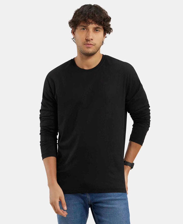 Super Combed Cotton Rich Solid Round Neck Full Sleeve T-Shirt - Black-1