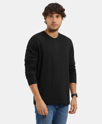 Super Combed Cotton Rich Solid Round Neck Full Sleeve T-Shirt - Black-2