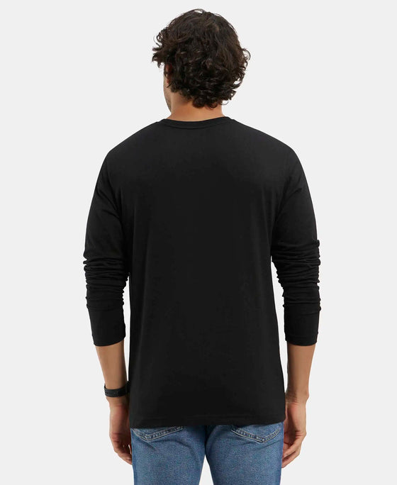 Super Combed Cotton Rich Solid Round Neck Full Sleeve T-Shirt - Black-3